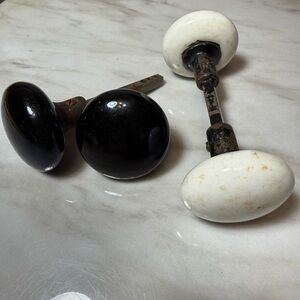 Antique Black & White Marbled Porcelain Door Knobs